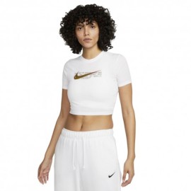 Nike T-Shirt Crop Swoosh Bianco Donna