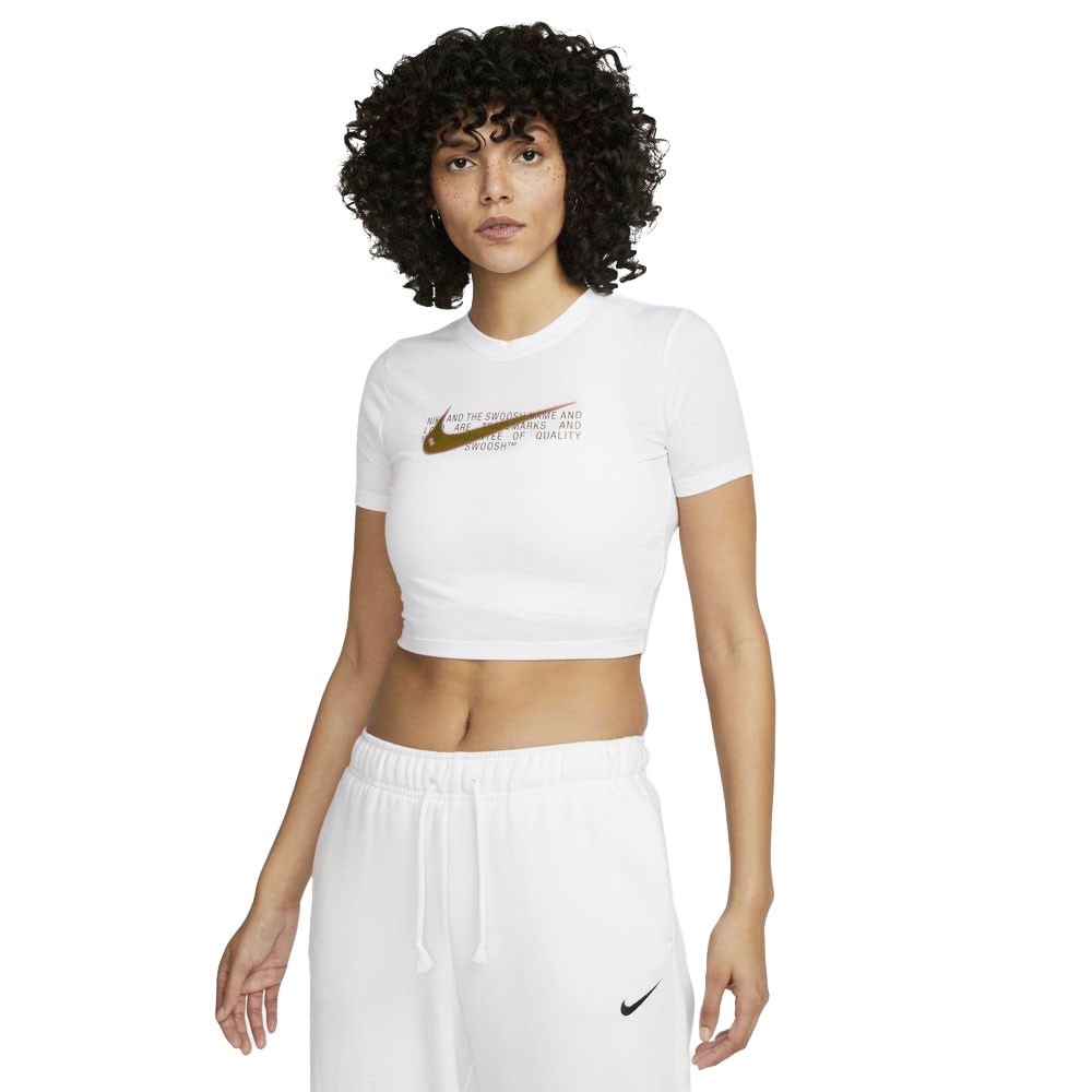 Nike T-Shirt Crop Swoosh Bianco Donna XS