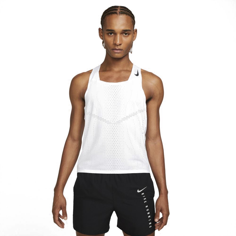 Nike Canotta Running Aroswft Bianco Nero Uomo L