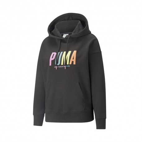 Puma Felpa Con Cappuccio Logo Nero Donna