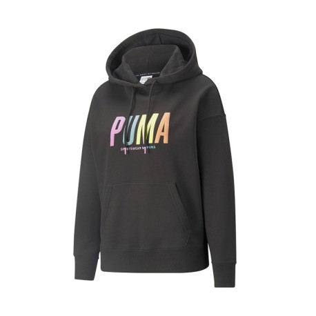 Puma Felpa Con Cappuccio Logo Nero Donna