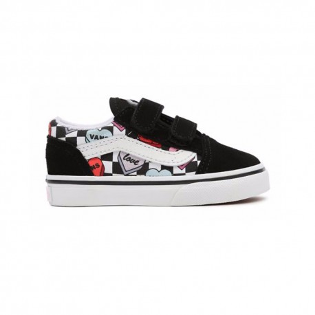 Vans Old Skool V Td Candy Hearts Nero Bianco - Sneakers Bambina