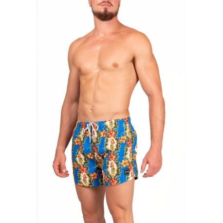 Effek Costume Boxer Fantasia Hawai Azzurro Uomo