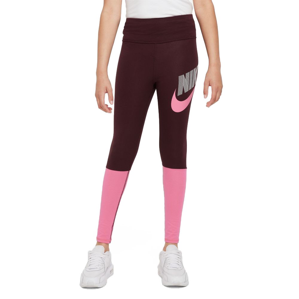 Image of Nike Leggings Sportivi Bicolore Bordeaux Rosa Bambina L