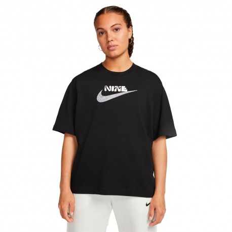 Nike T-Shirt Logo Over Nero Donna