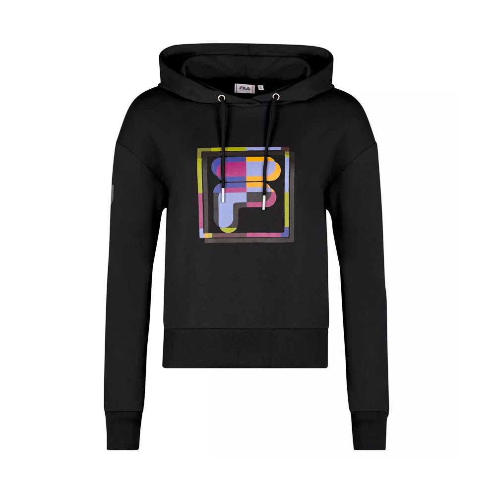 Image of Fila Felpa Con Cappuccio Logo Multicolore Nero Donna XS