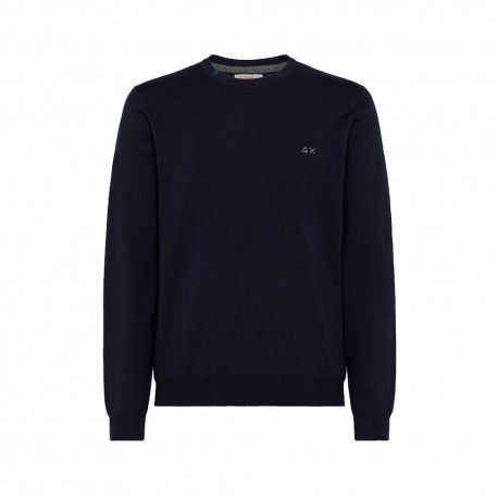 Sun 68 Maglione Girocollo Logo Piccolo Navy Uomo