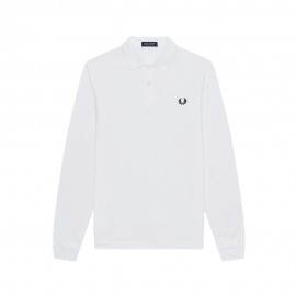 Fred Perry Polo Manica Lunga Logo Bianco Uomo