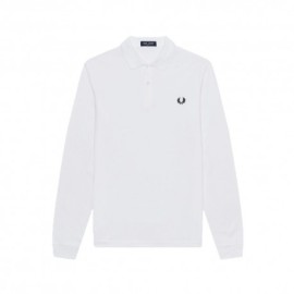 Fred Perry Polo Manica Lunga Logo Bianco Uomo