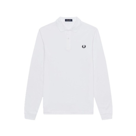 Fred Perry Polo Manica Lunga Logo Bianco Uomo