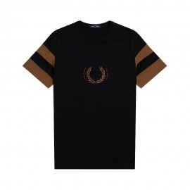 Fred Perry T-Shirt Logo Maniche Bicolor Nero Uomo