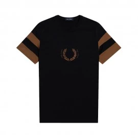 Fred Perry T-Shirt Logo Maniche Bicolor Nero Uomo