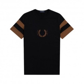 Fred Perry T-Shirt Logo Maniche Bicolor Nero Uomo