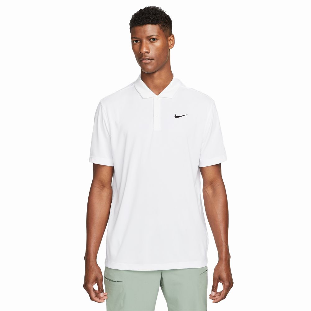 Nike Polo Tennis Solid Bianco Nero Uomo M