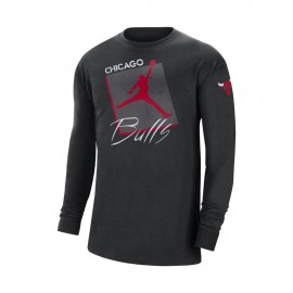 Nike T-Shirt Basket Nba Chicago Jordan Max90 Ls Nero Uomo