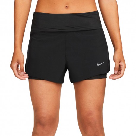 Nike Pantaloncini Running Swift Df 3 Inch 2In1 Nero Reflective Argento Donna
