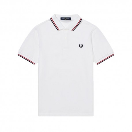Fred Perry Polo Logo Bordino Bianco Uomo