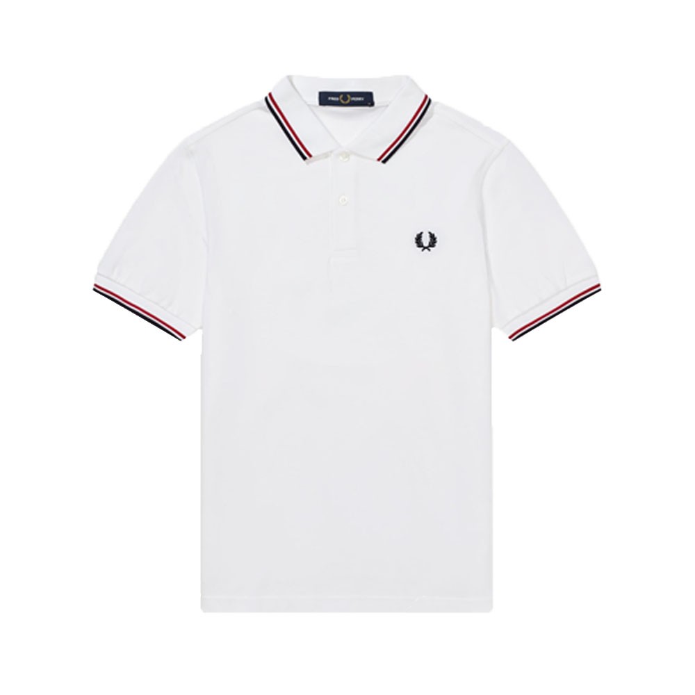 Fred Perry Polo Logo Bordino Bianco Uomo XL
