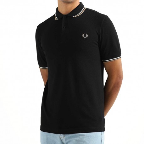 Fred Perry Polo Logo Bordino Nero Uomo
