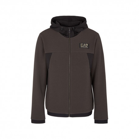 Ea7 Felpa Con Cappuccio Piquet Fango Uomo