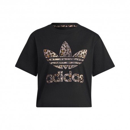 ADIDAS Originals T-Shirt Big Logo Leo Nero Donna