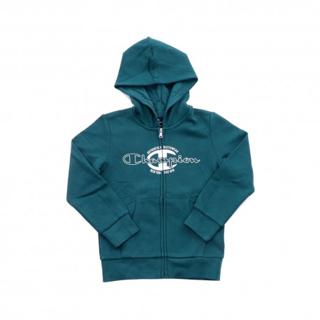 Champion Felpa Palestra Zip E Cappuccio Verde Bambino