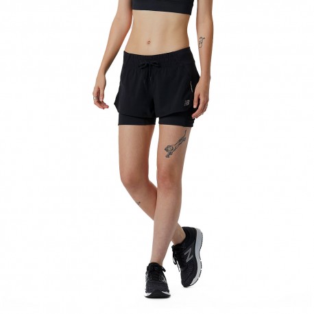 New Balance Pantaloncini Running Impact Run 2In1 Nero Donna