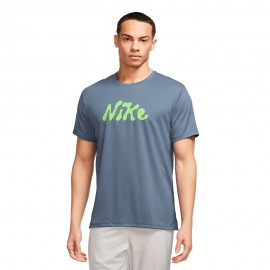 Nike T-Shirt Running Miler S72 Diffused Blue Lime Uomo