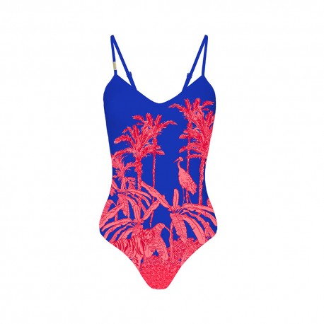 Zeybra Costume Intero Palme Blu Donna