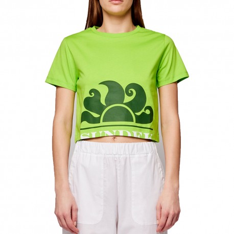 Sundek T-Shirt Mare Crop Verde Donna