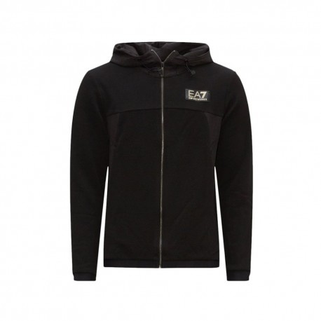 Ea7 Felpa Con Cappuccio Piquet Nero Uomo