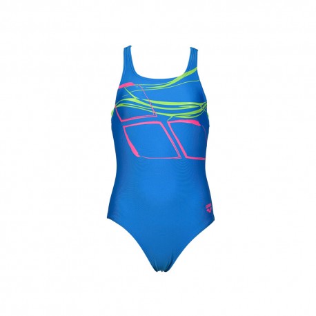 Arena Costume Intero Piscina Logo Turchese Fucsia Bambina