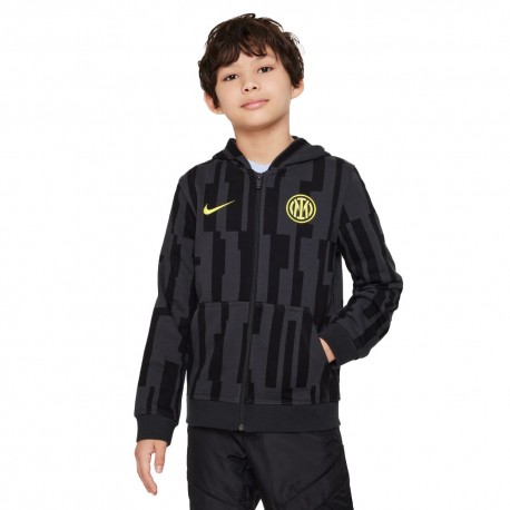 Nike Felpa Calcio Con Cappuccio Inter Club Fz Nero Giallo Bambino