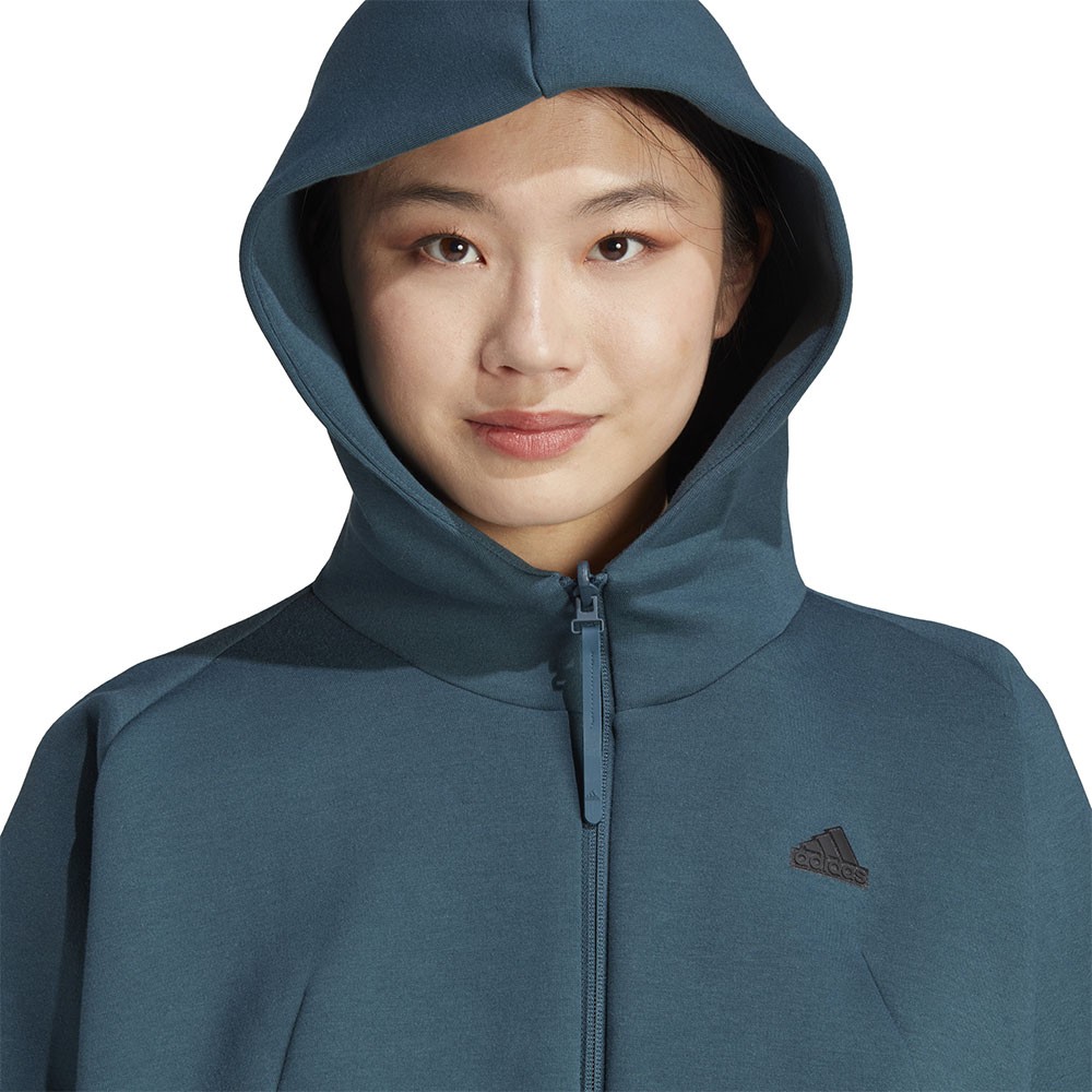 Adidas Felpa Palestra Full Zip Con Cappuccio Petrolio Donna
