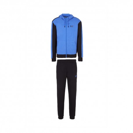 Ea7 Tuta Sportiva Con Cerniera Con Capuccio Bicolor Blu Uomo