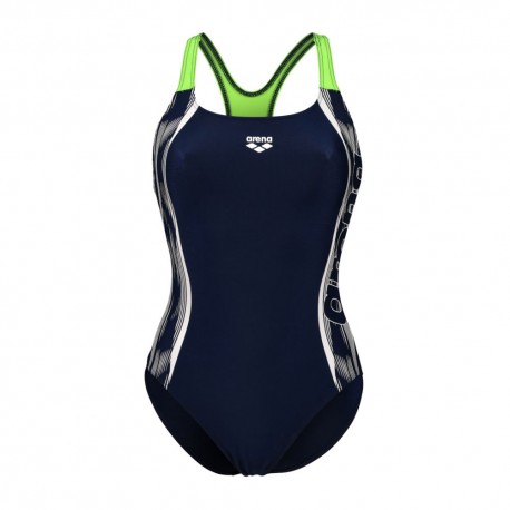 Arena Costume Intero Piscina Graphic Blu Navy Bianco Donna