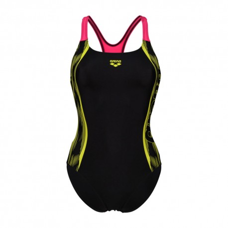 Arena Costume Intero Piscina Graphic Nero Giallo Donna
