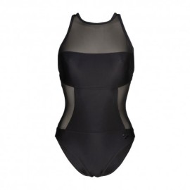 Arena Costume Intero Piscina Mesh Panel Nero Donna