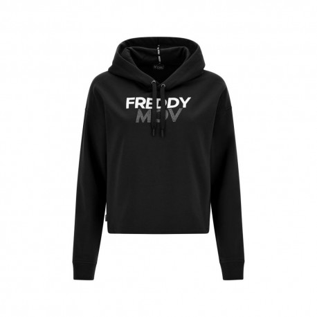 Freddy Felpa Palestra Senza Zip Con Cappuccio Nero Donna