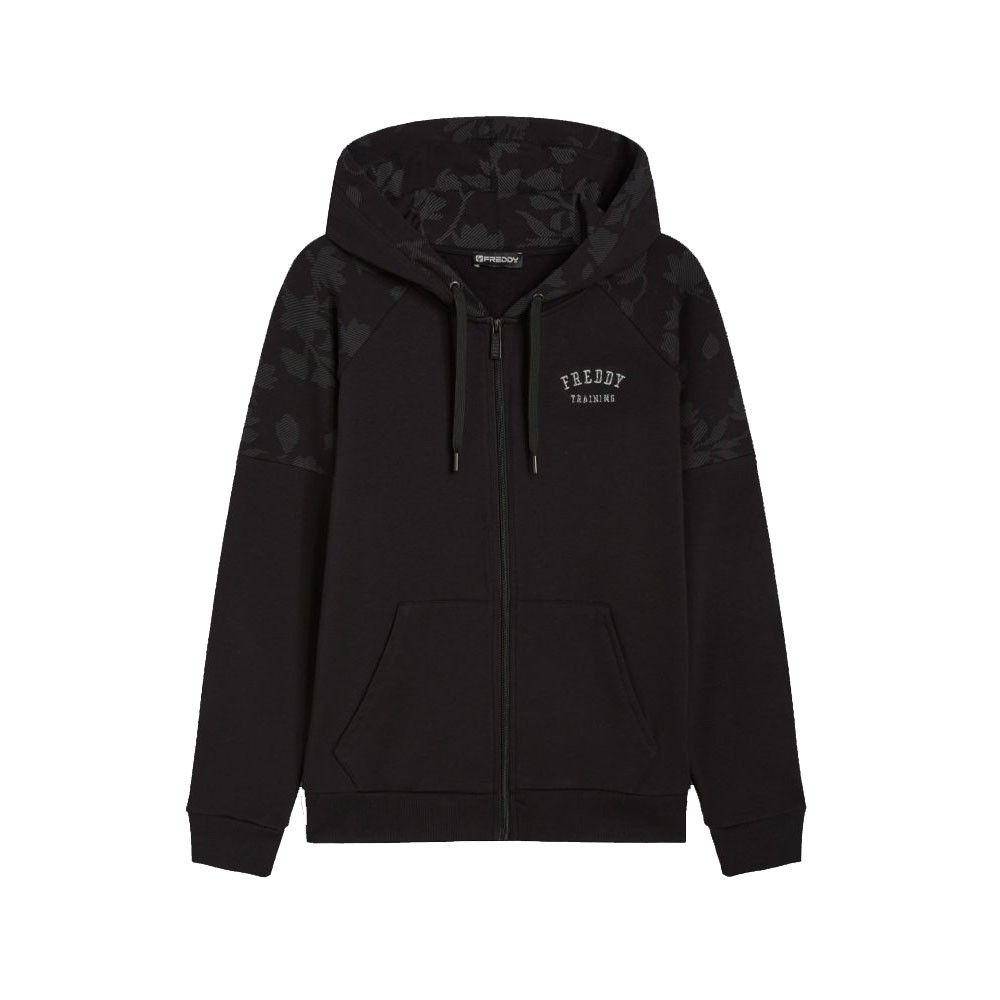 Image of Freddy Felpa Palestra Full Zip Con Cappuccio Fiori Nero Donna L