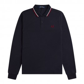 Fred Perry Polo Manica Lunga Bordino Blu Notte Uomo