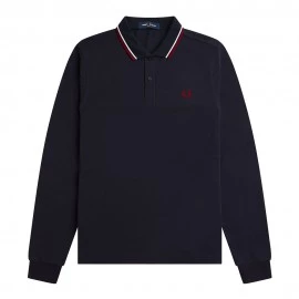 Fred Perry Polo Manica Lunga Bordino Blu Notte Uomo