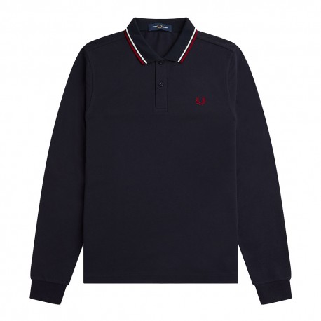 Fred Perry Polo Manica Lunga Bordino Blu Notte Uomo