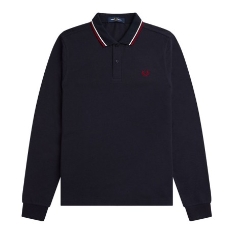 Fred Perry Polo Manica Lunga Bordino Blu Notte Uomo