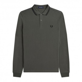 Fred Perry Polo Manica Lunga Bordino Grigio Uomo