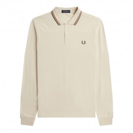 Fred Perry Polo Manica Lunga Bordino Bianco Uomo