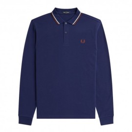 Fred Perry Polo Manica Lunga Bordino Blu Chiaro Uomo