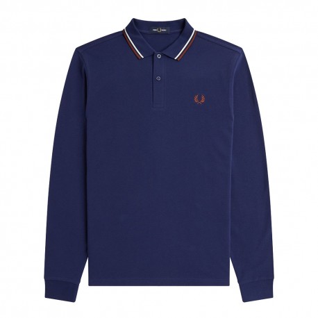 Fred Perry Polo Manica Lunga Bordino Blu Chiaro Uomo