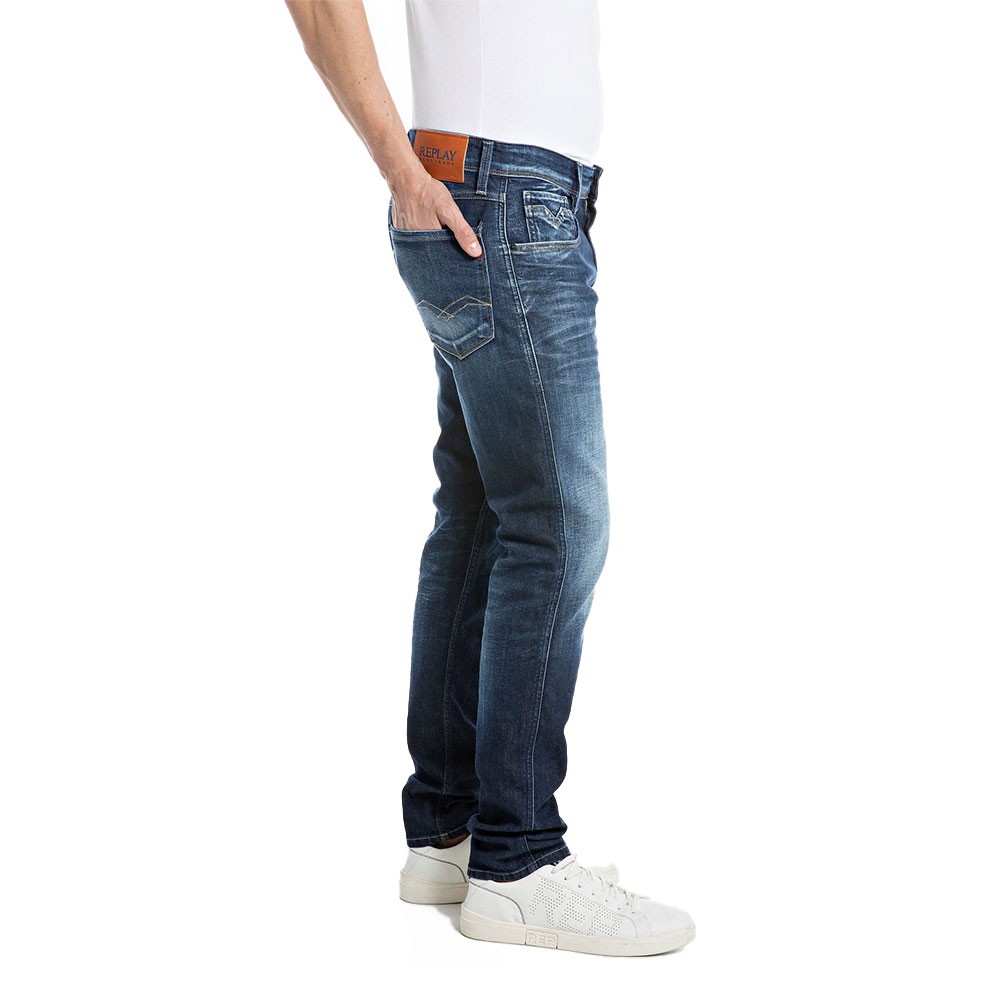 Replay Anbass Jeans Uomo Slim Fit - Vita Normale, Gamba Morbida, Tessuto Elasticizzato Eco Sostenibile, Lavaggio Aged Eco