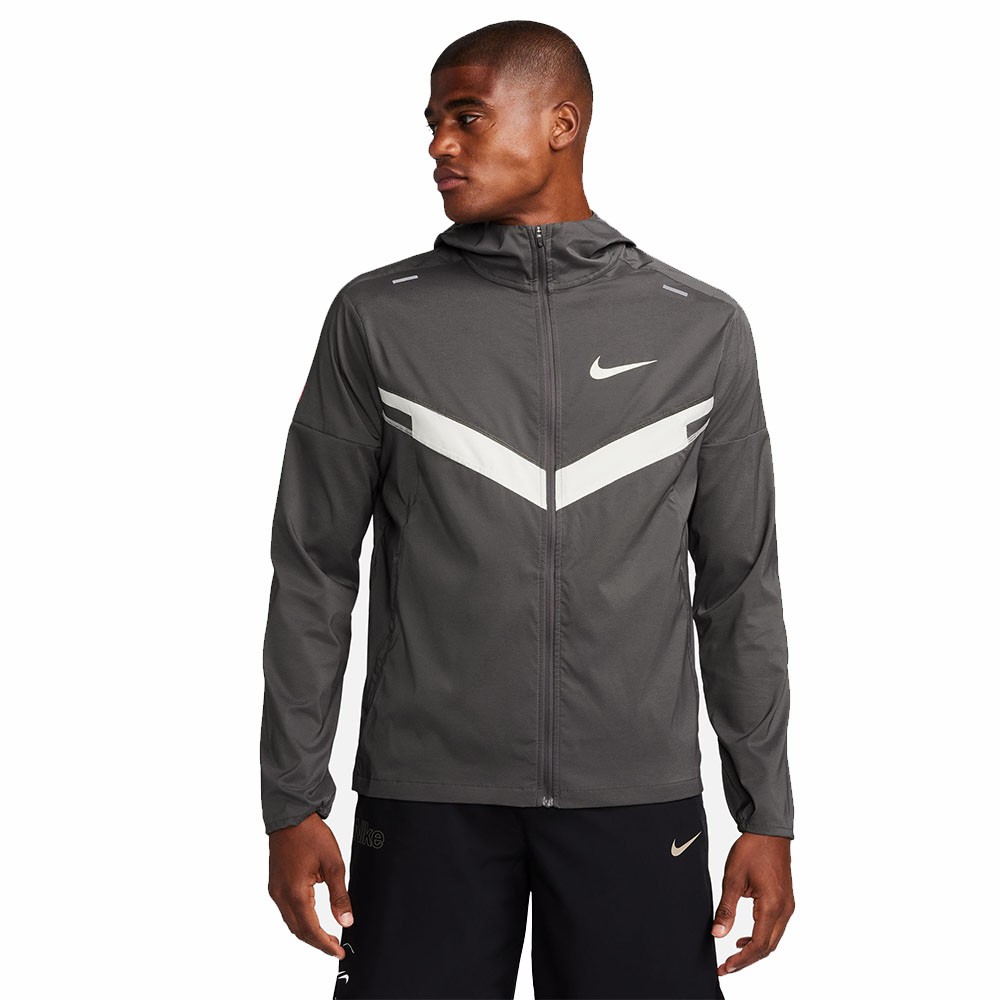 Nike giacca running hoodie hakone medium grigio bianco uomo m